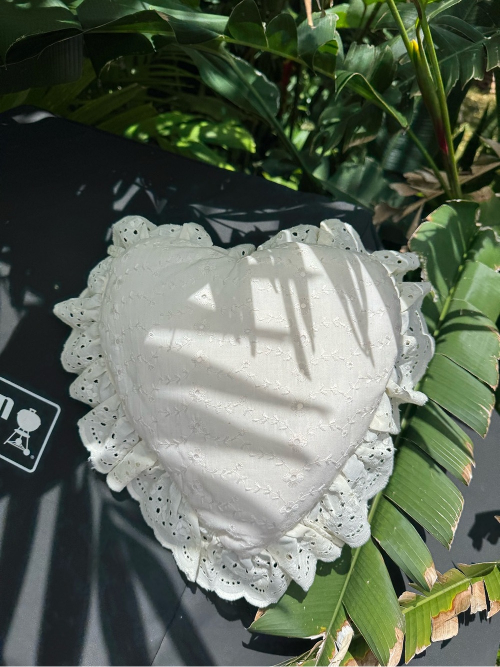 Vintage White Heart-Shaped Lace Accent Pillow